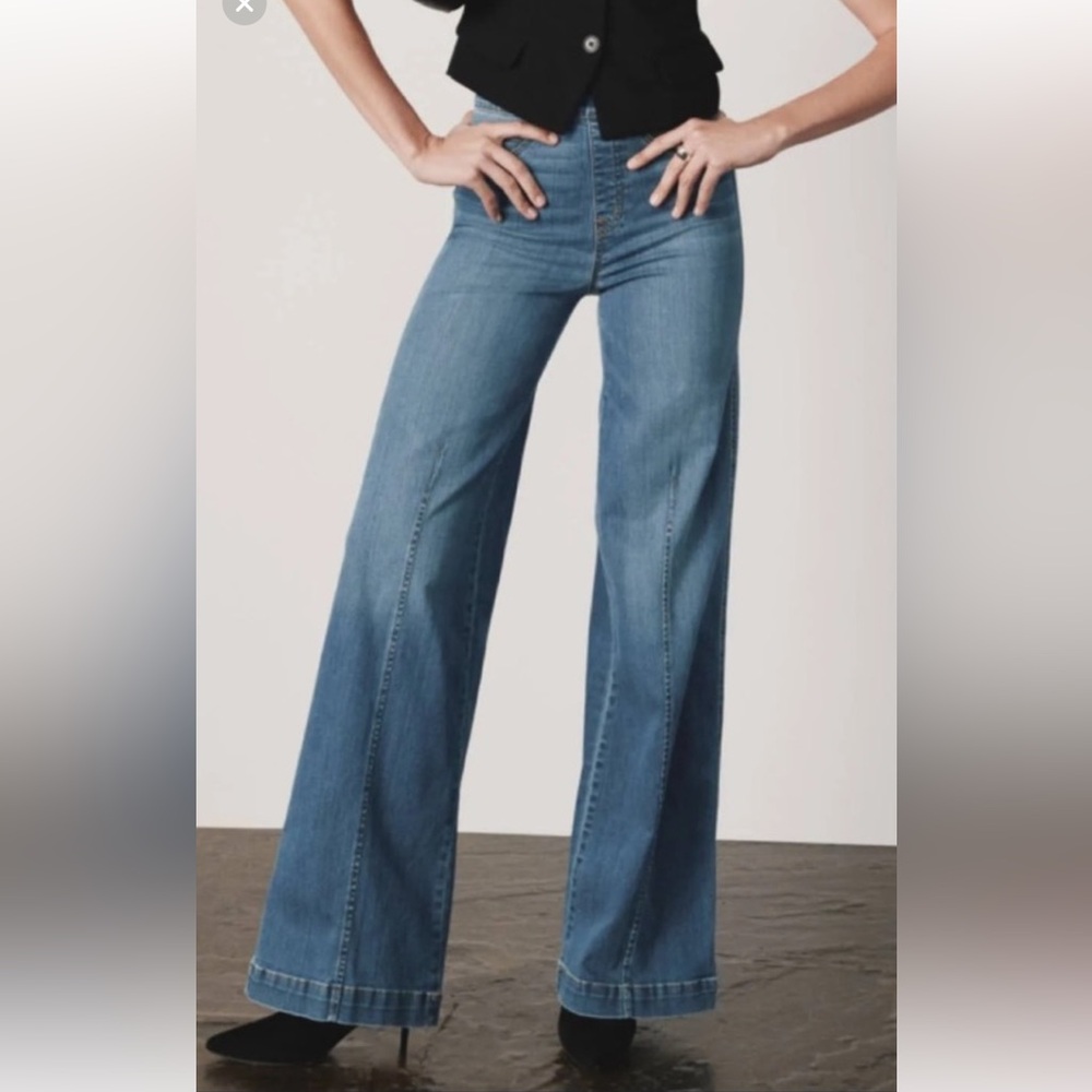 NWT SPANX Women's Seamed front wide leg Jeans in Vintage Indigo